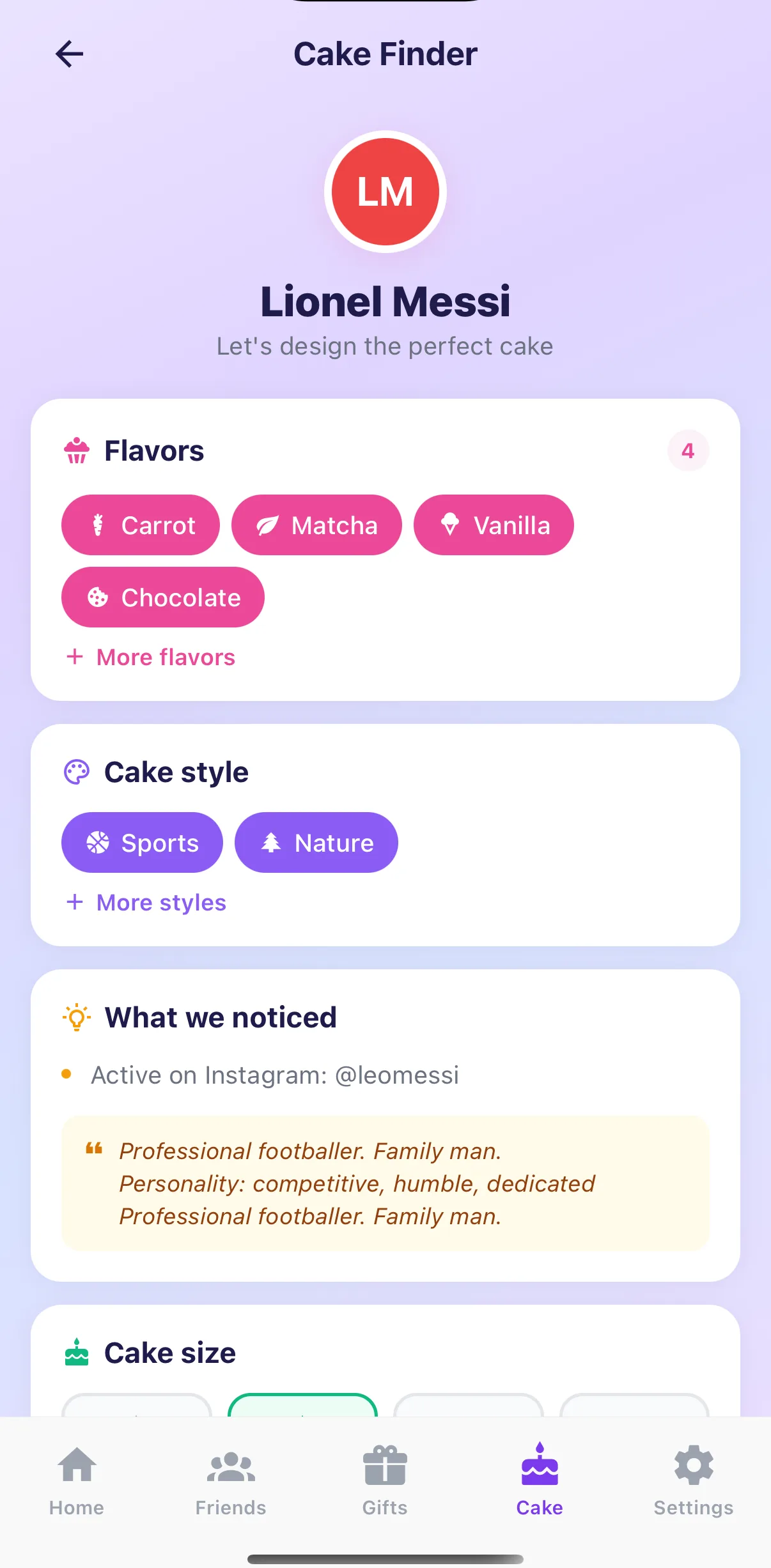 GiftPlannerAI — AI cake designer using a friend's interests